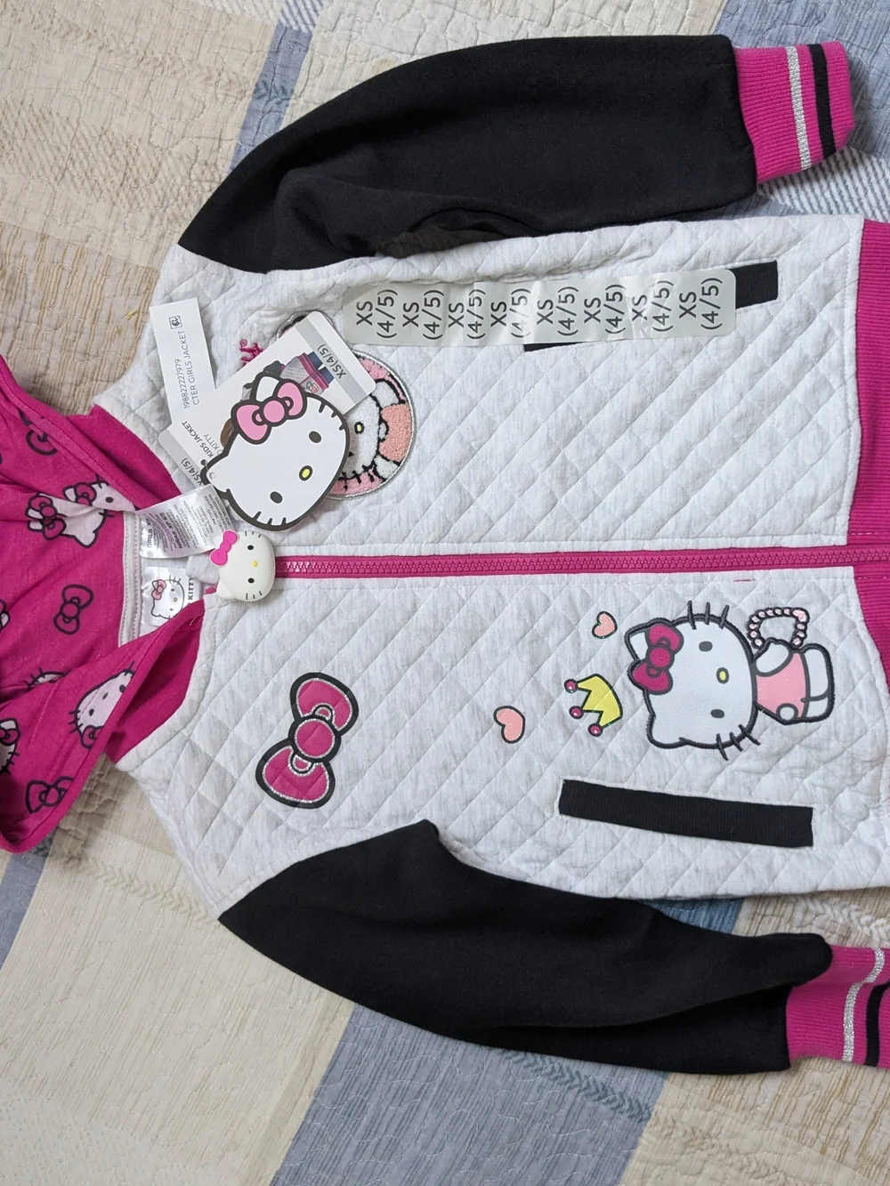 Hello Kitty Girls' Pink & White Quilted Hoodie Jacket